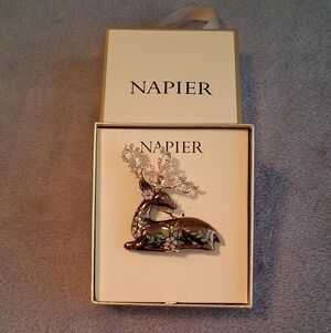 Napier Enamel Deer Brooch with Floral Accents